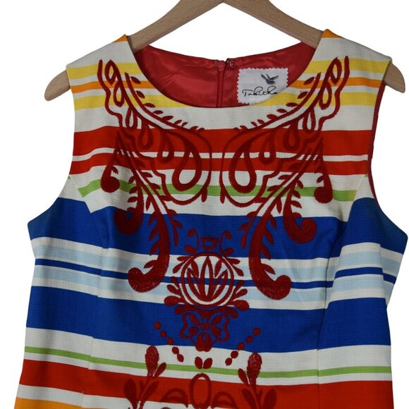 Anthropologie Tabitha Striped Embroidered Shift Dress Sleeveless Cotton 10 - Picture 3 of 7